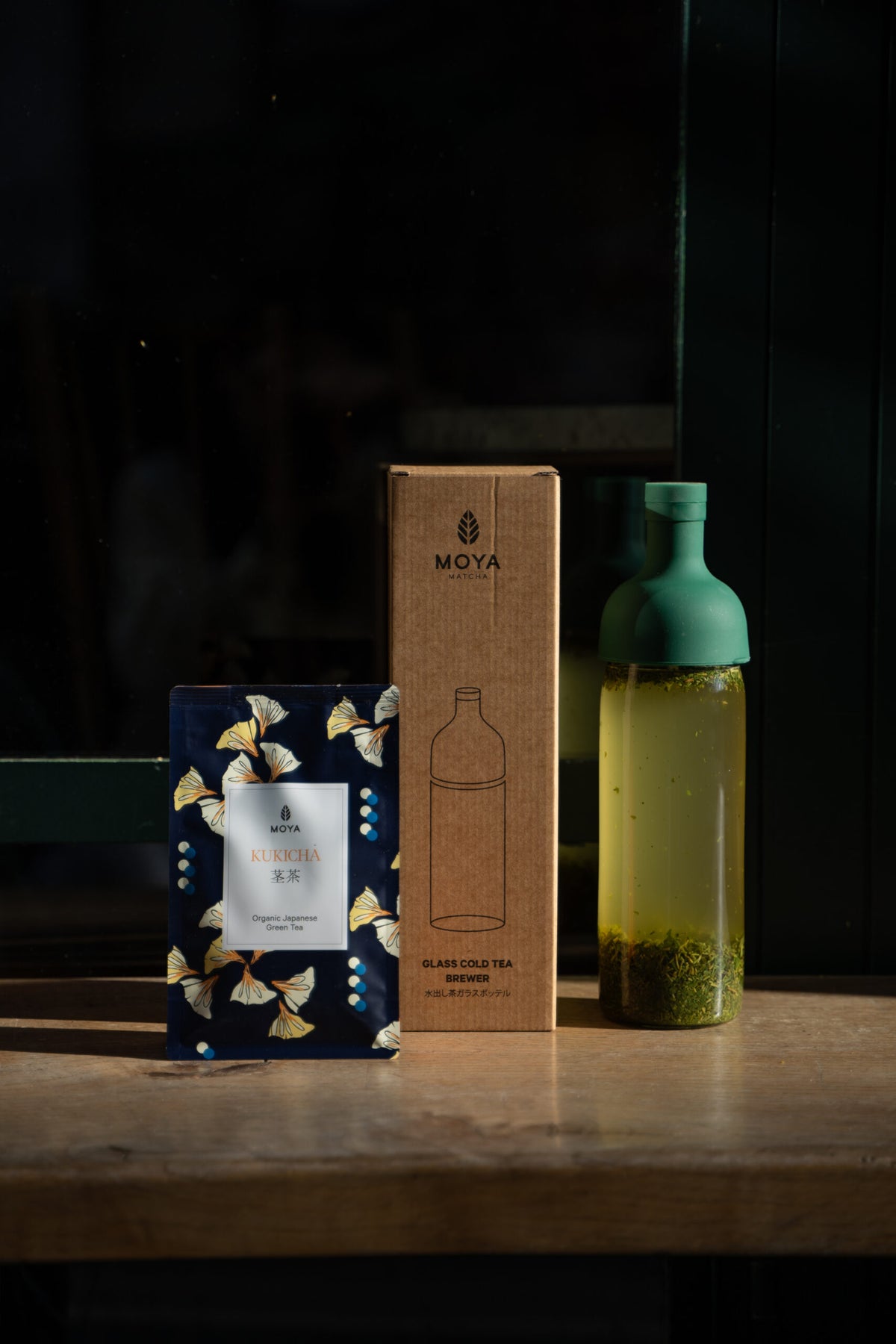 Cold Brew Tea Set - 750ml Bottle & 100g Moya Kukicha
